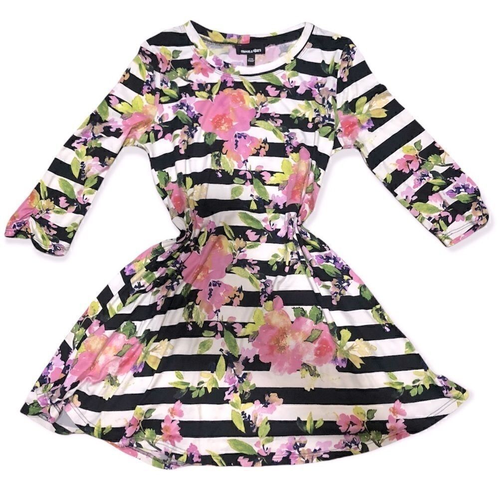 MOON & STARS LONG SLEEVE JERSEY FLORAL STRIPED DRESS GIRLS SIZE 14 LARGE